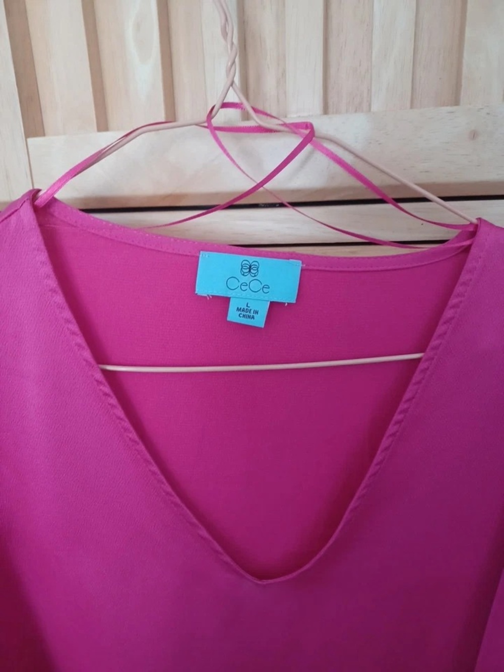 CeCe Pink V-Neck Long Sleeve Blouse with Tie Cuffs - Picture 2 of 4